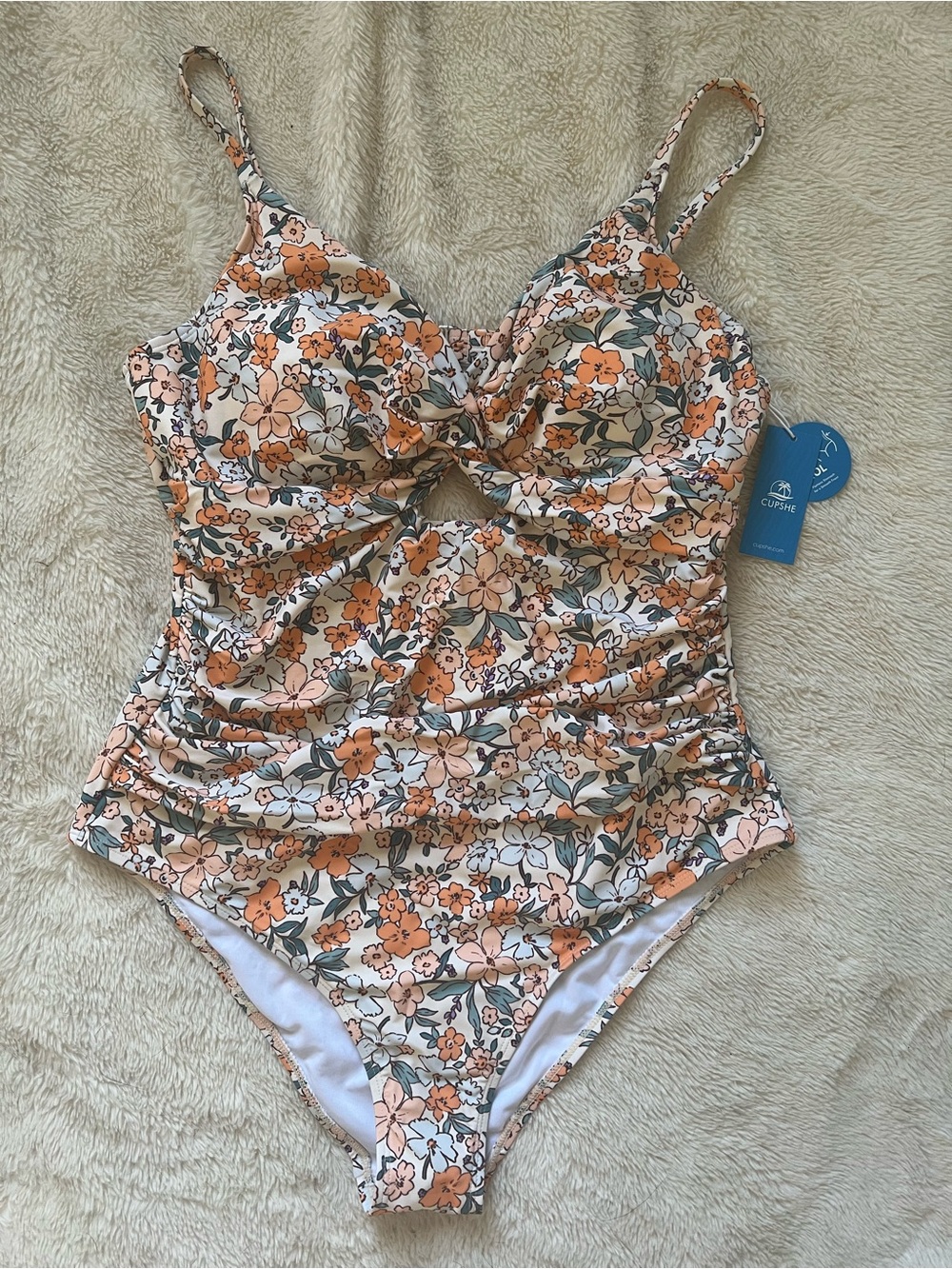 Cupshe Ditsy Wrapped Cutout Suit in Apricot
